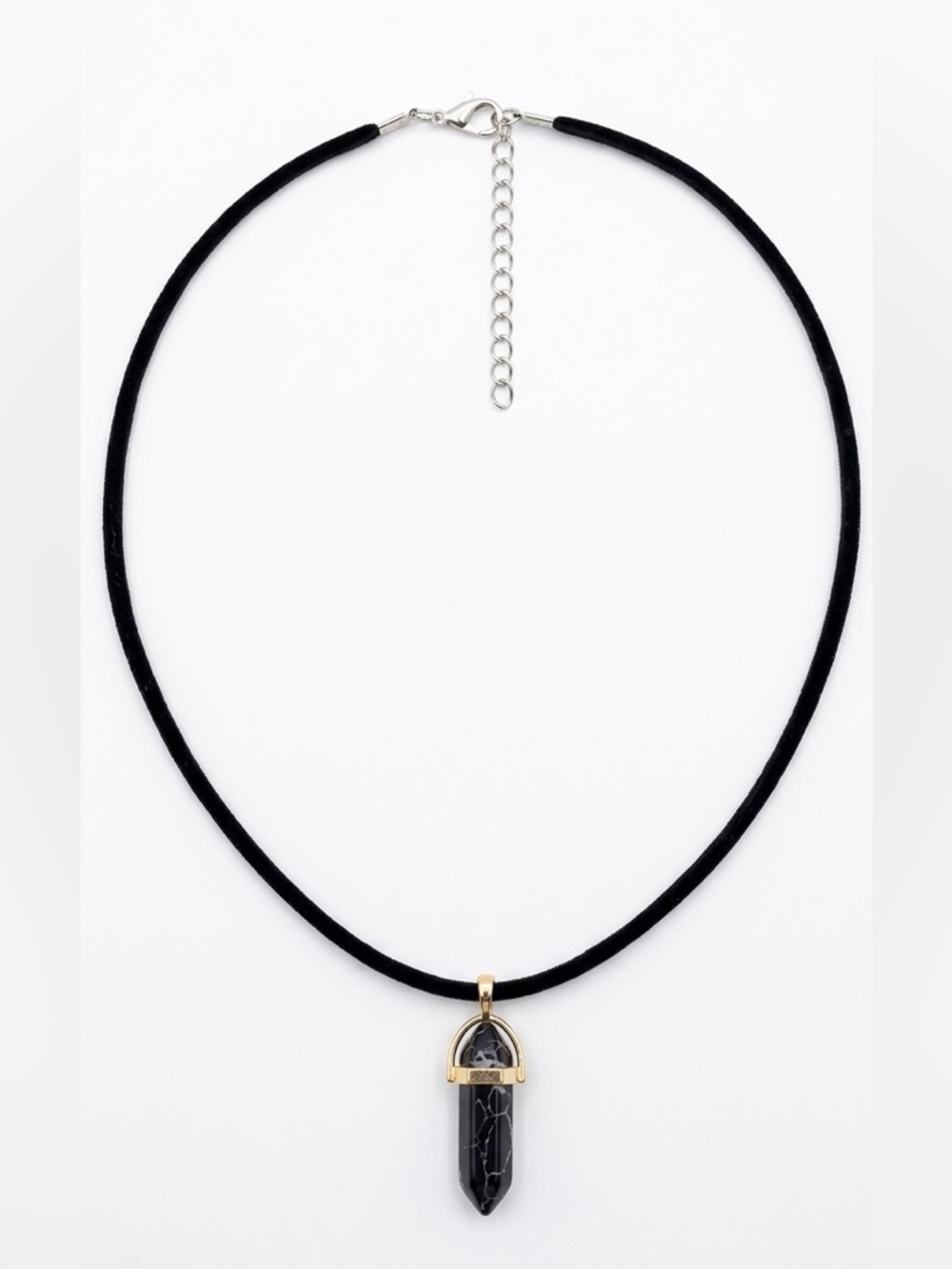 Black Handmade Resin Crystal Pendant Necklace with Gold Accent - (Unisex)